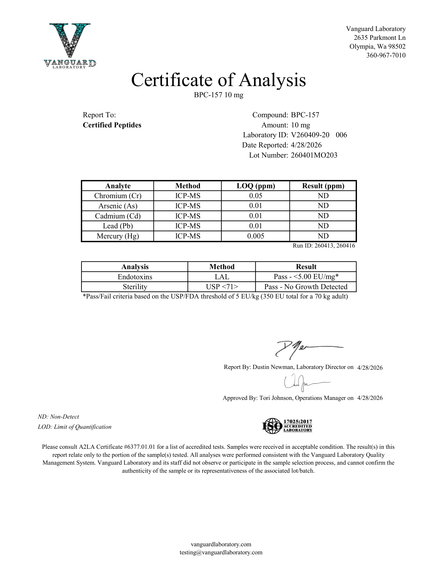 BPC 157 10MG Contaminant