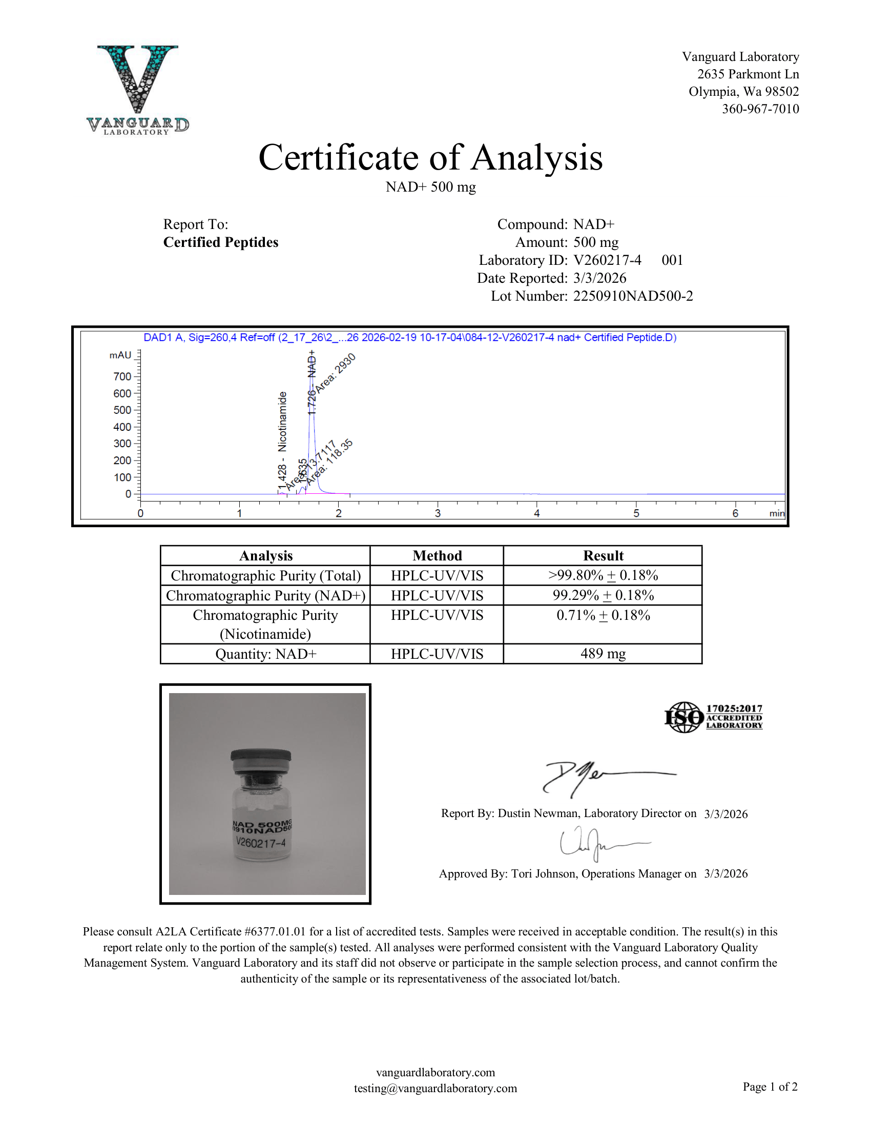 NAD 500MG COA