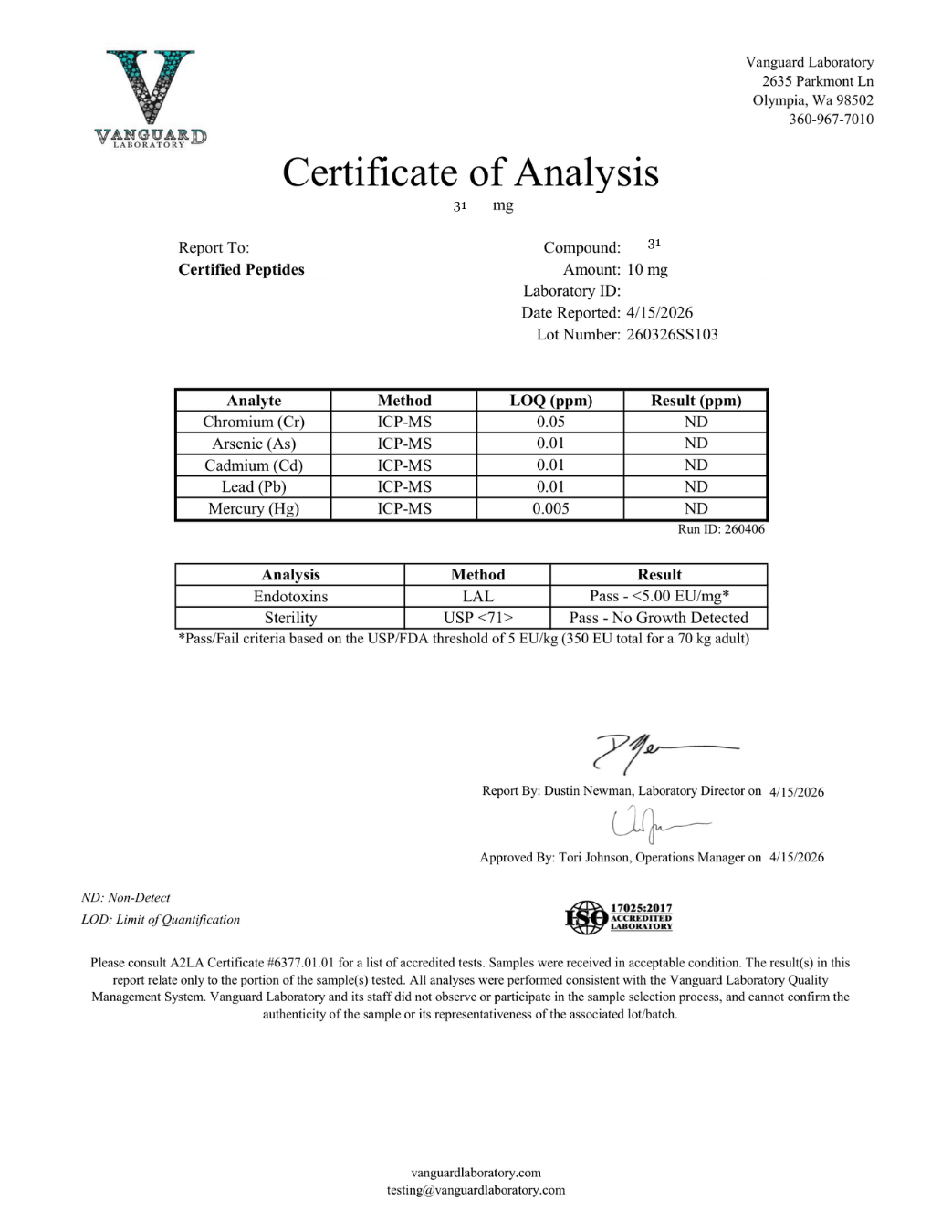 31 10MG Contaminant