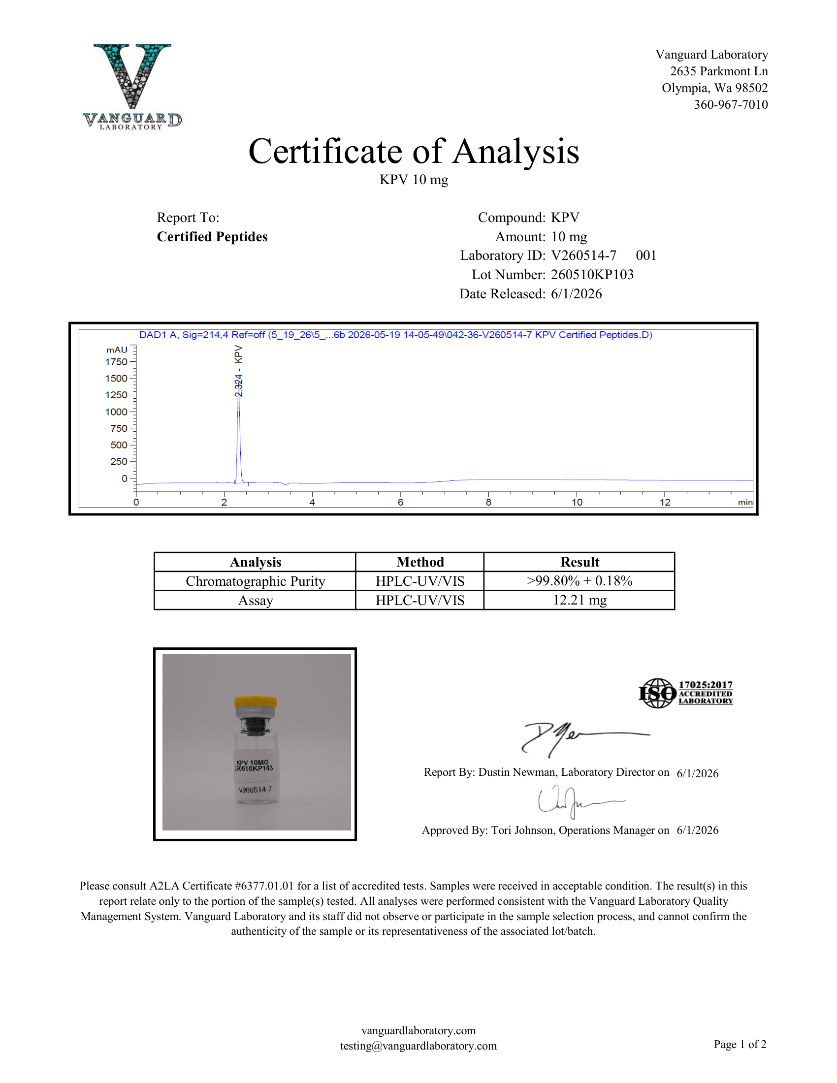 KPV 10MG COA