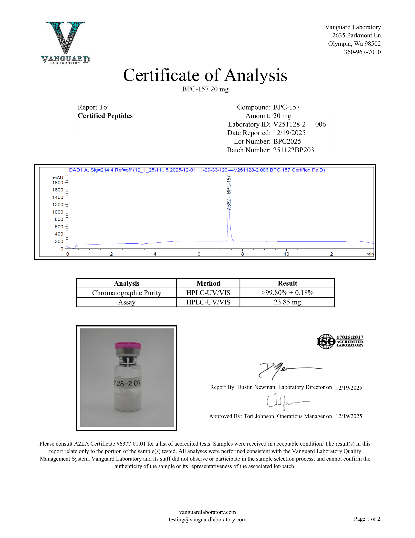 BPC 157 20MG COA