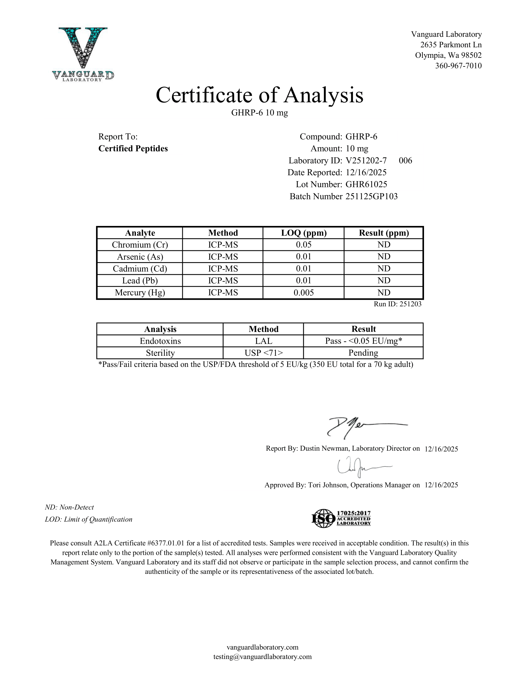 GHRP 6 10MG Contaminant