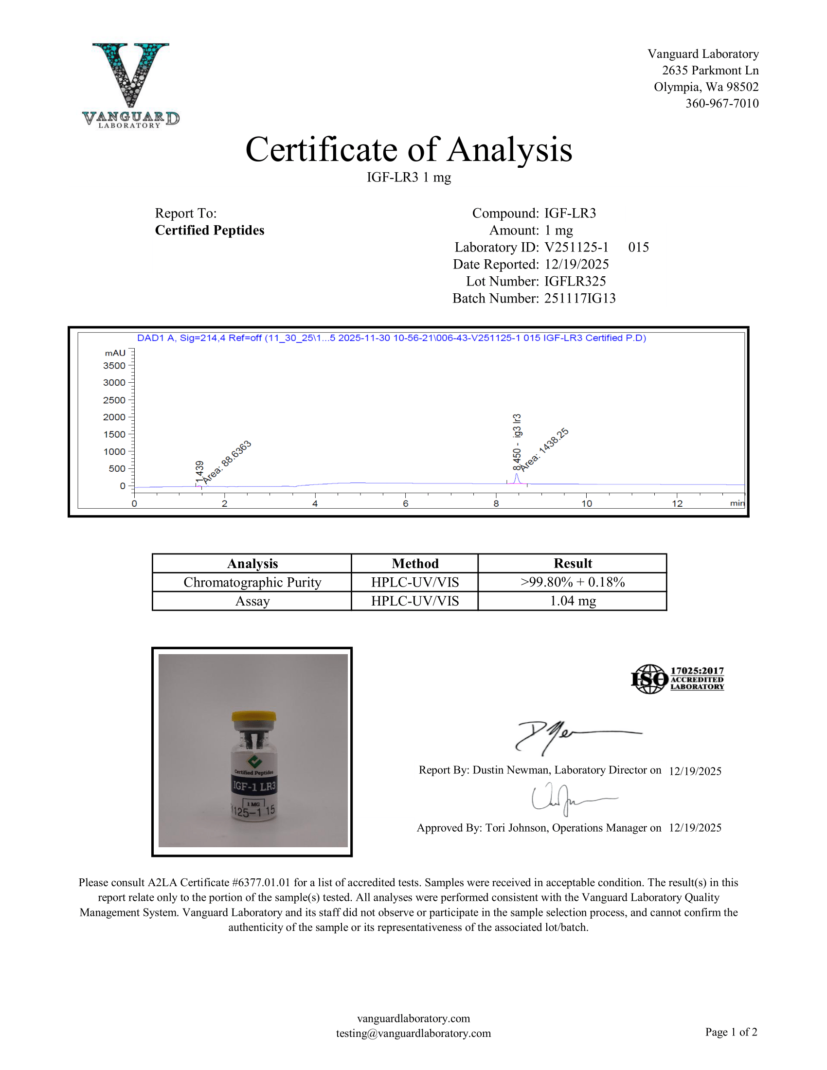 IGF LR3 1MG COA