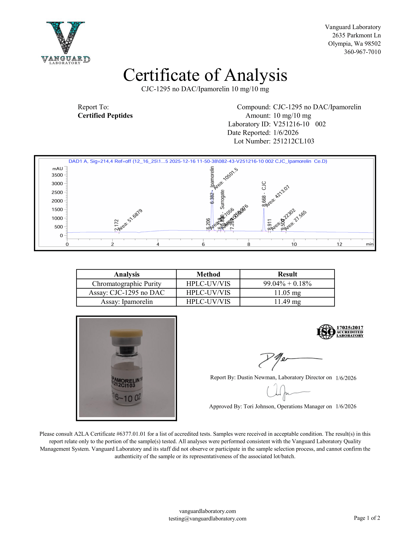 CJC 1295 NODAC IPAMORELIN 10MG COA