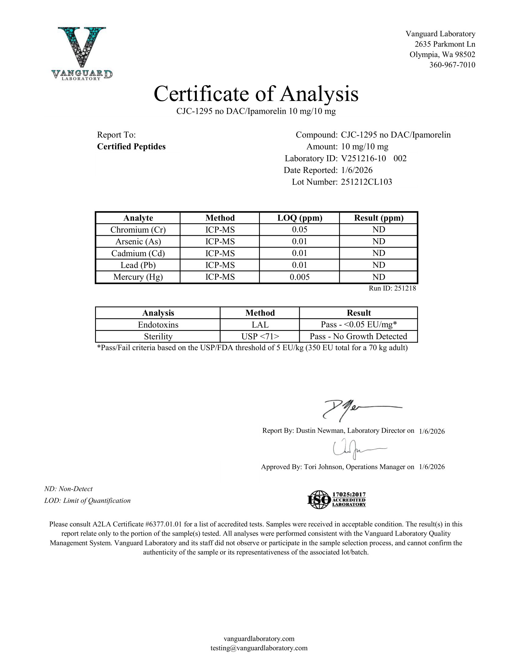 CJC 1295 NODAC IPAMORELIN 10MG Contaminant