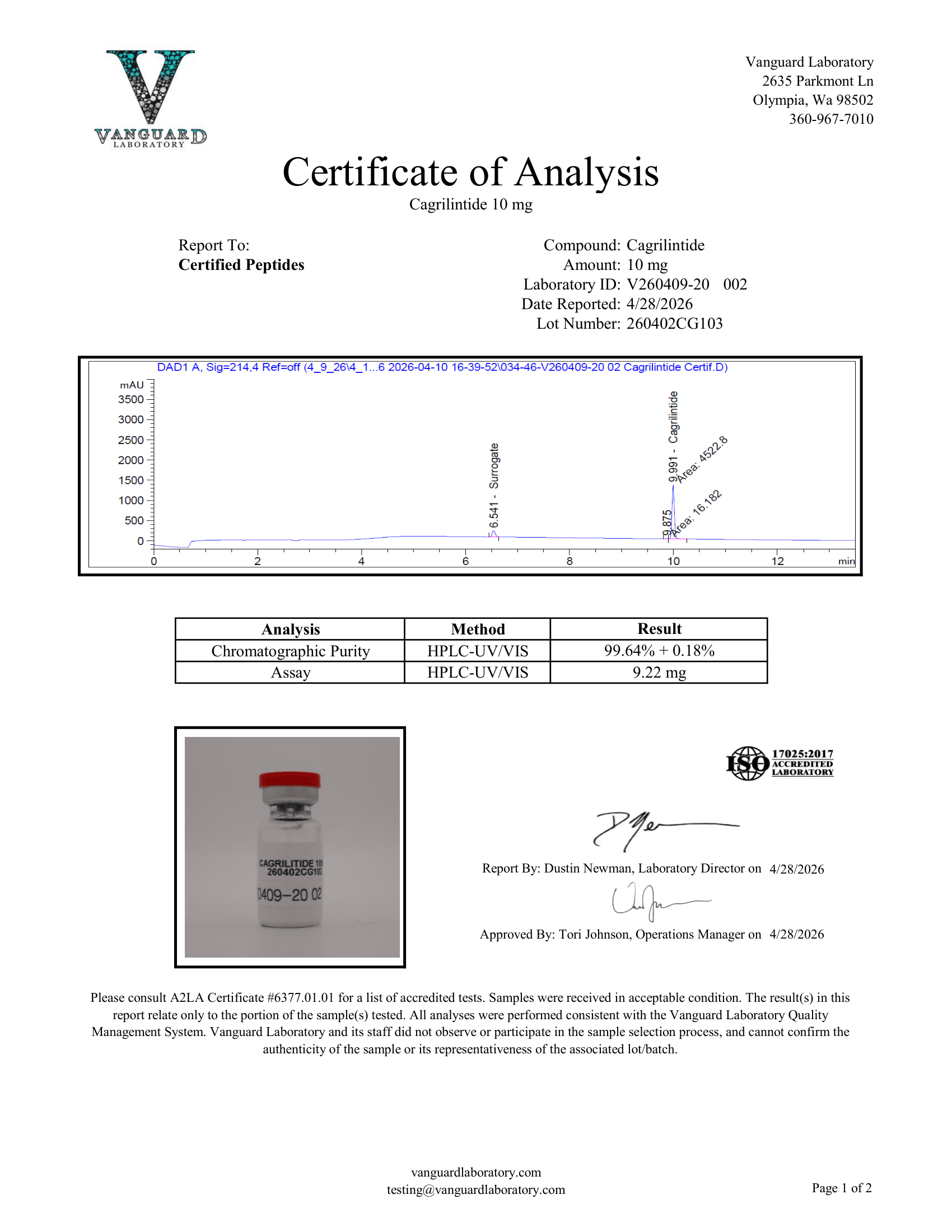 CAGRILINTIDE 10MG COA