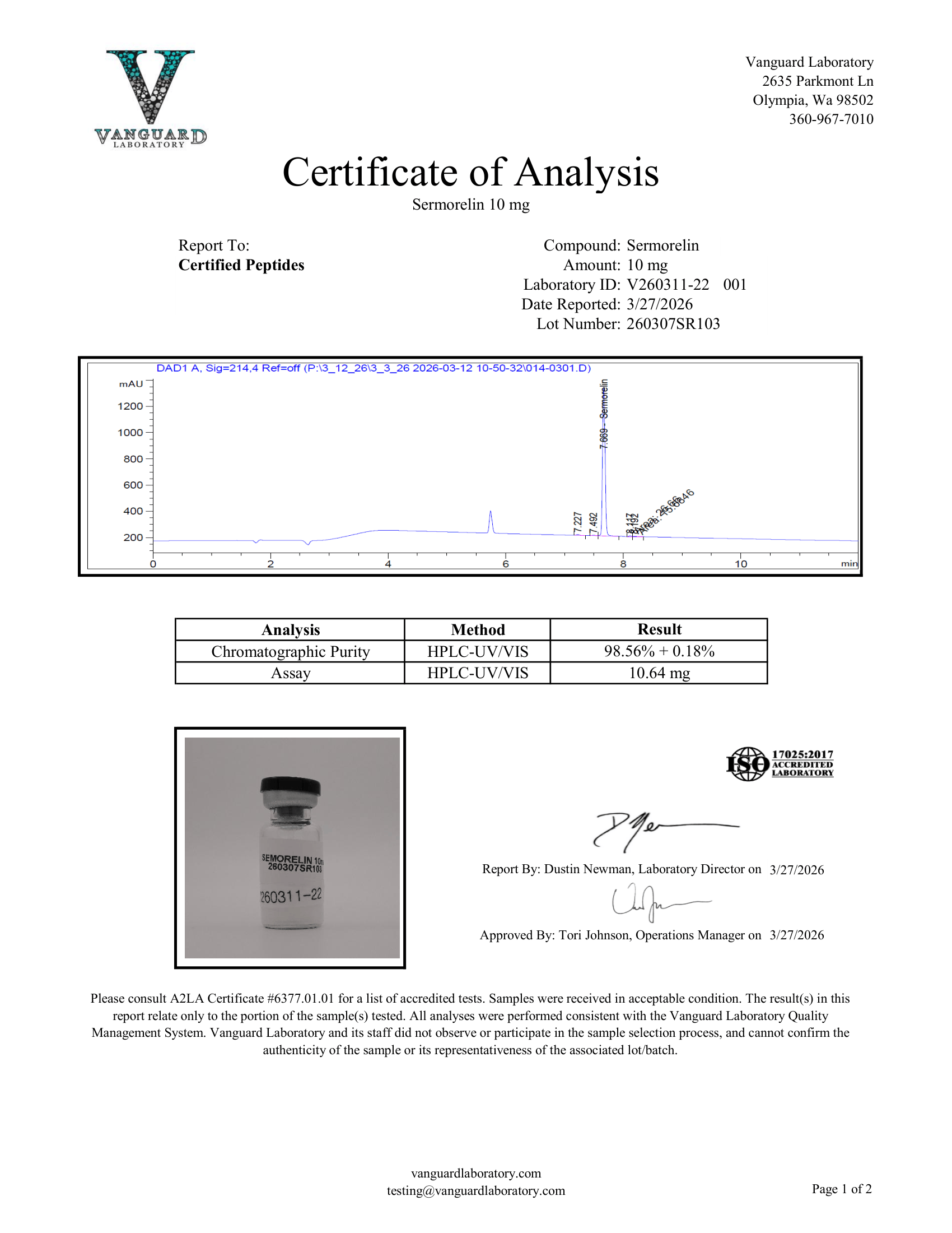 SERMORELIN 10MG COA