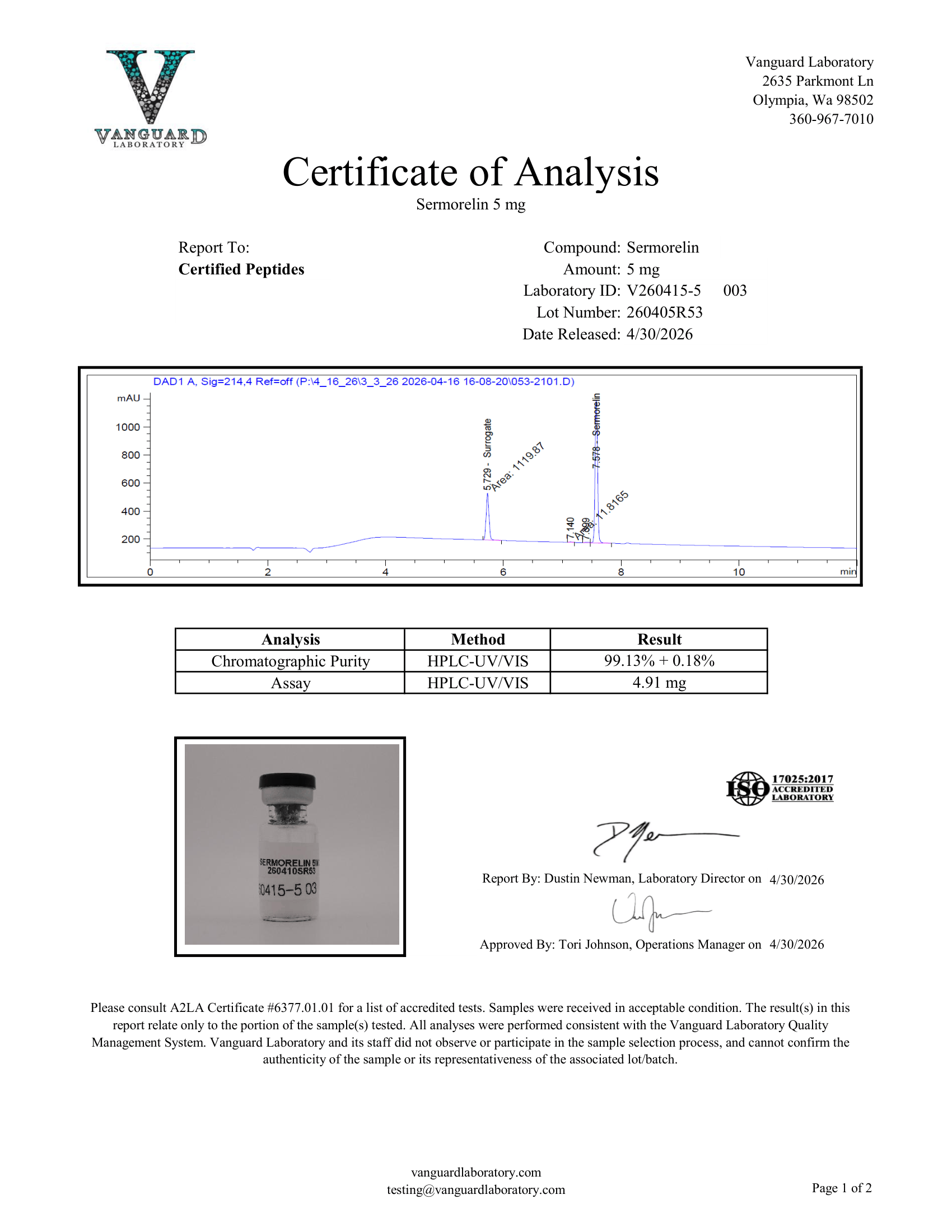 SERMORELIN 5MG COA