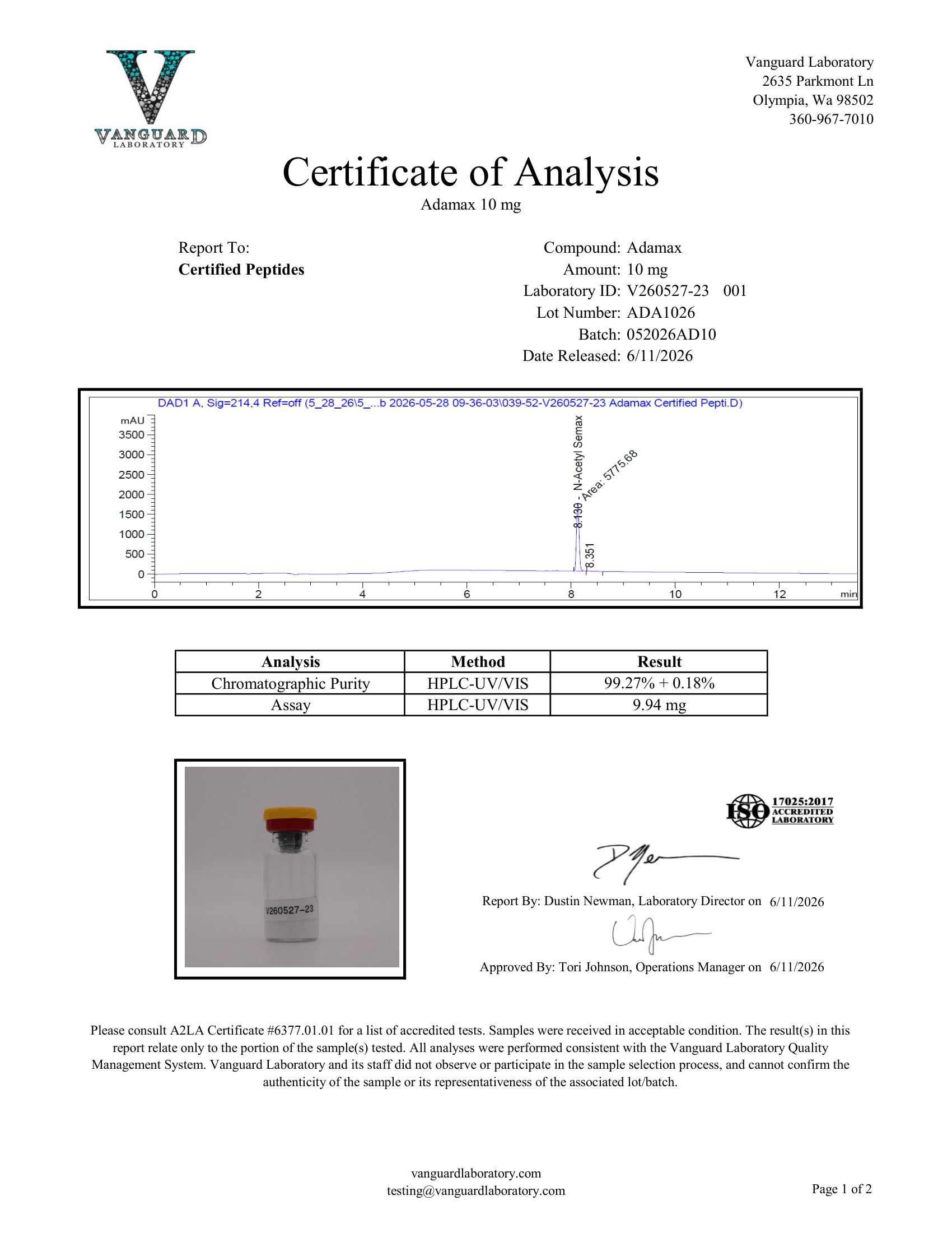 ADAMAX 10MG COA