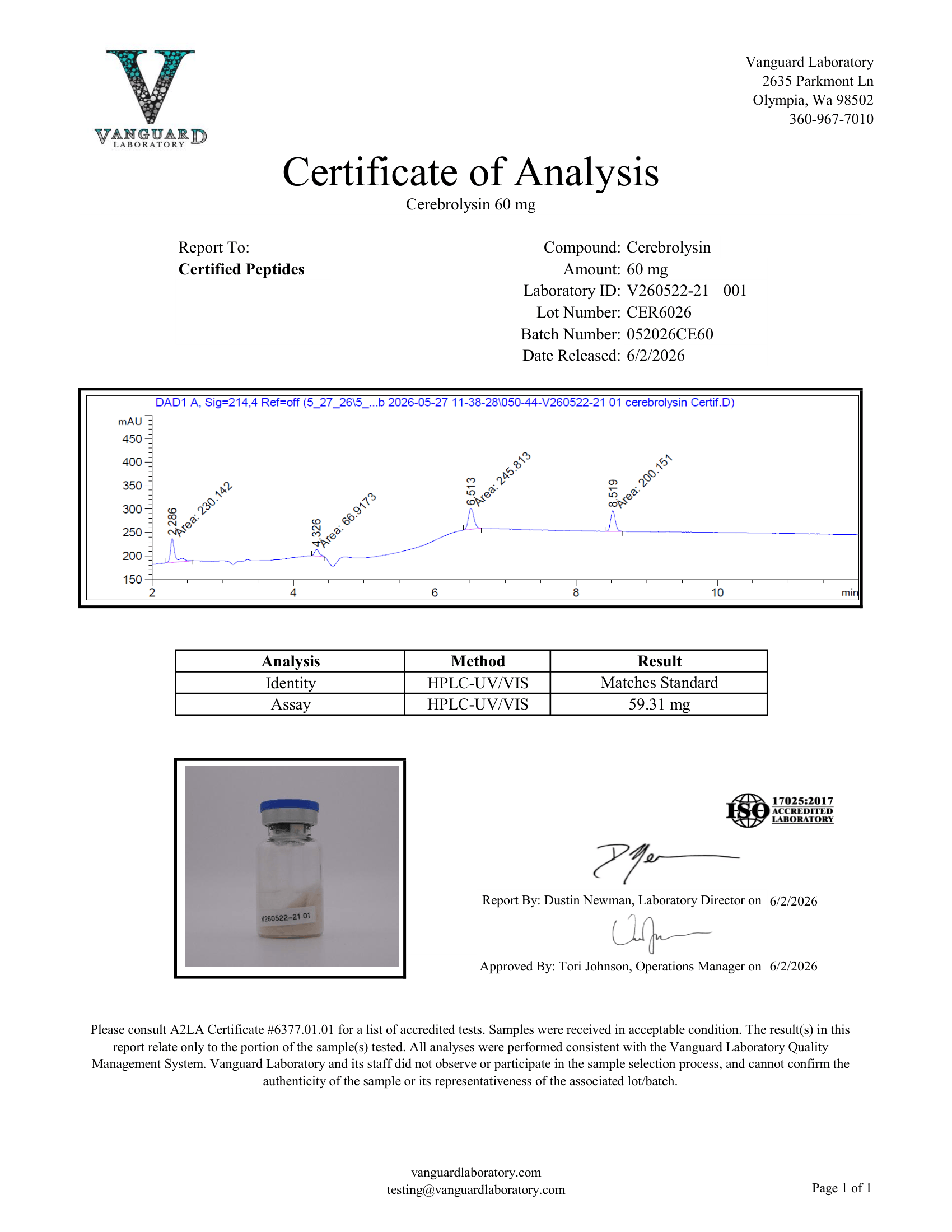 CEREBROLYSIN 60MG COA