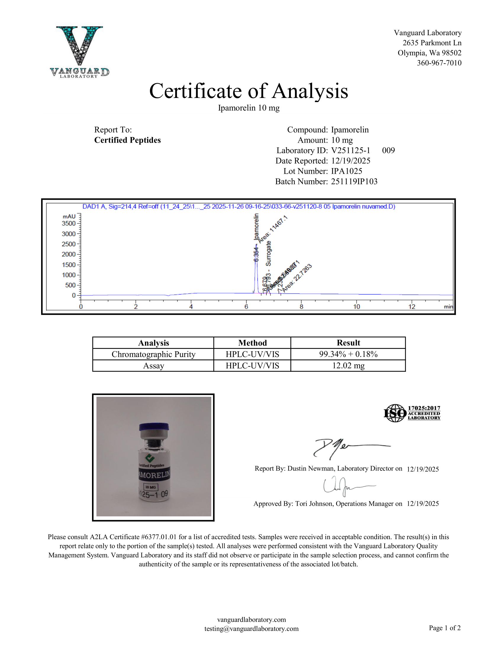 IPAMORELIN 10MG COA