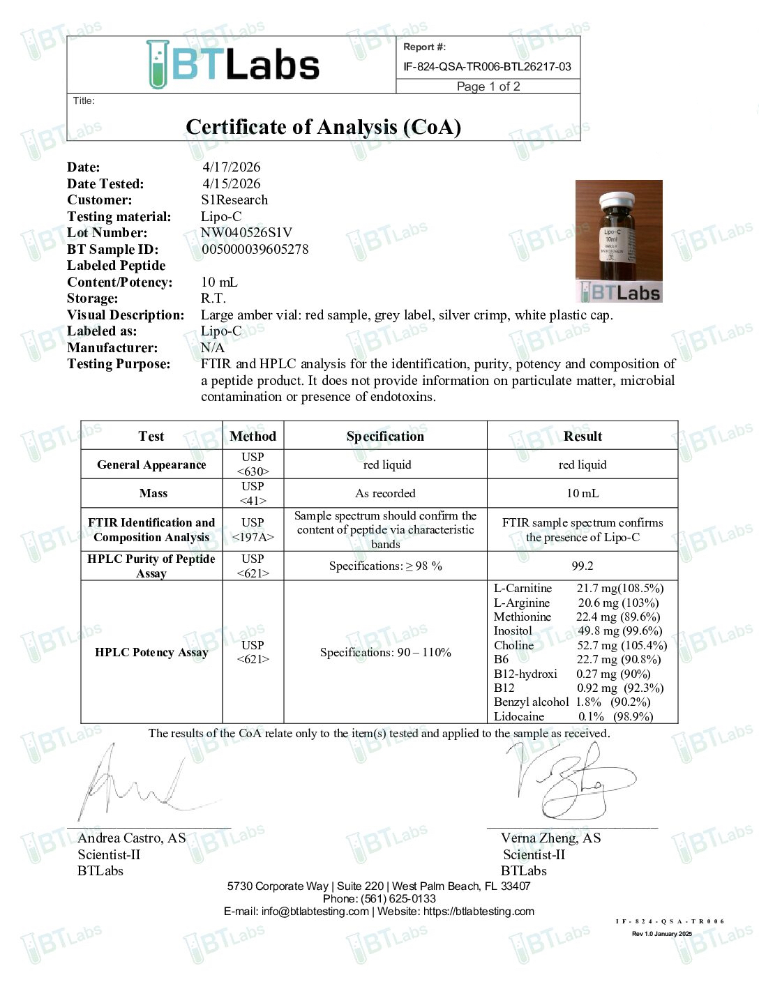 LIPO C 10ML COA