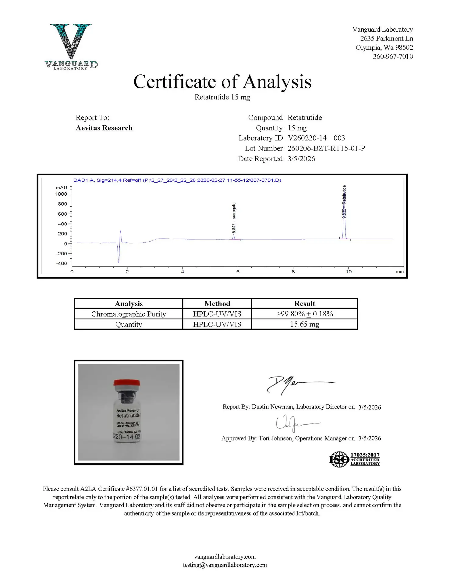 RETATRUTIDE 15MG COA
