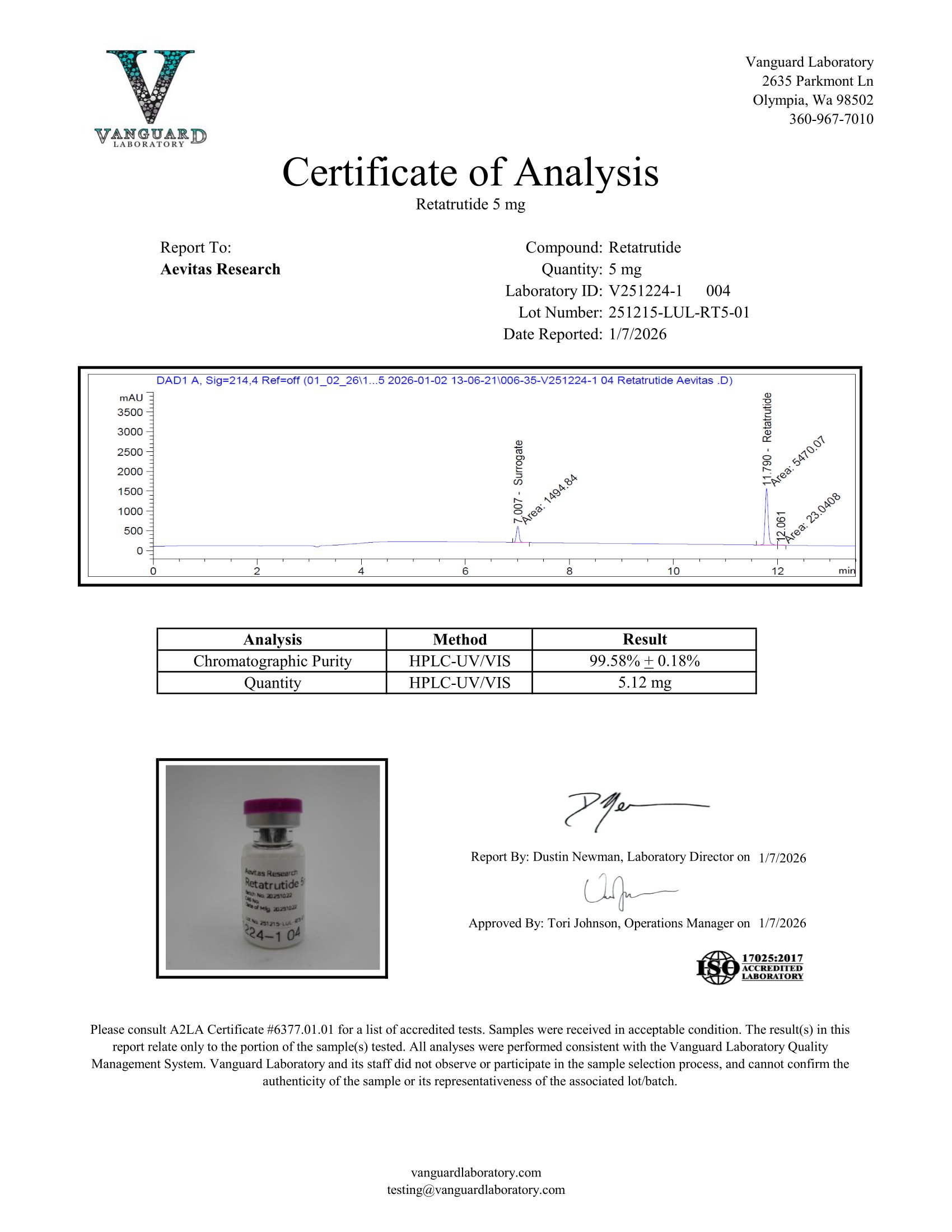 RETATRUTIDE 5MG COA