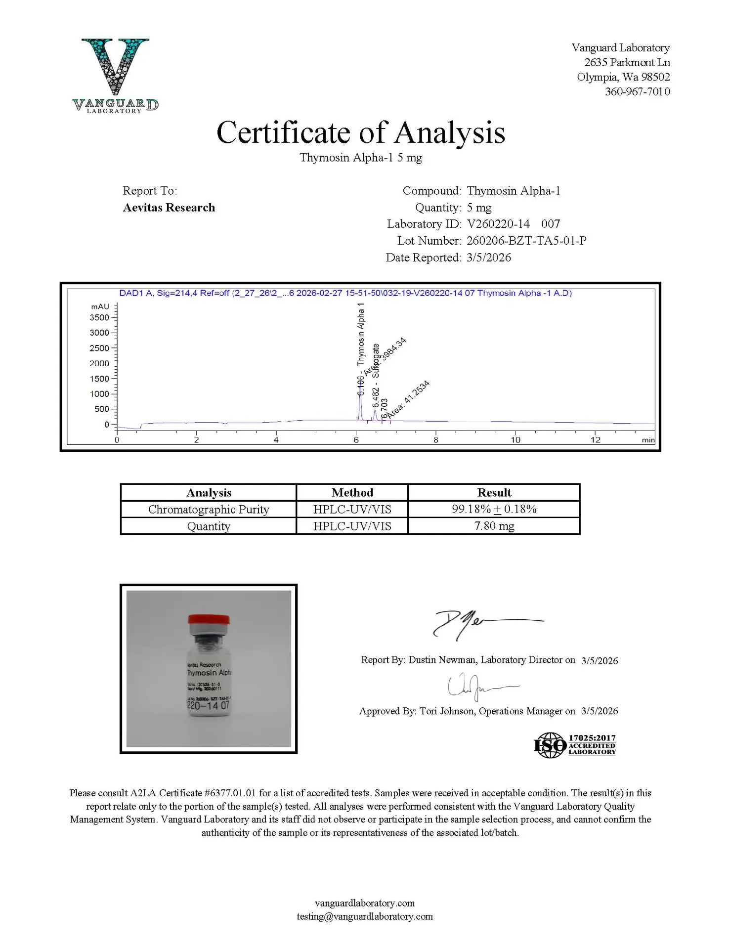 THYMOSIN ALPHA 1 5MG COA