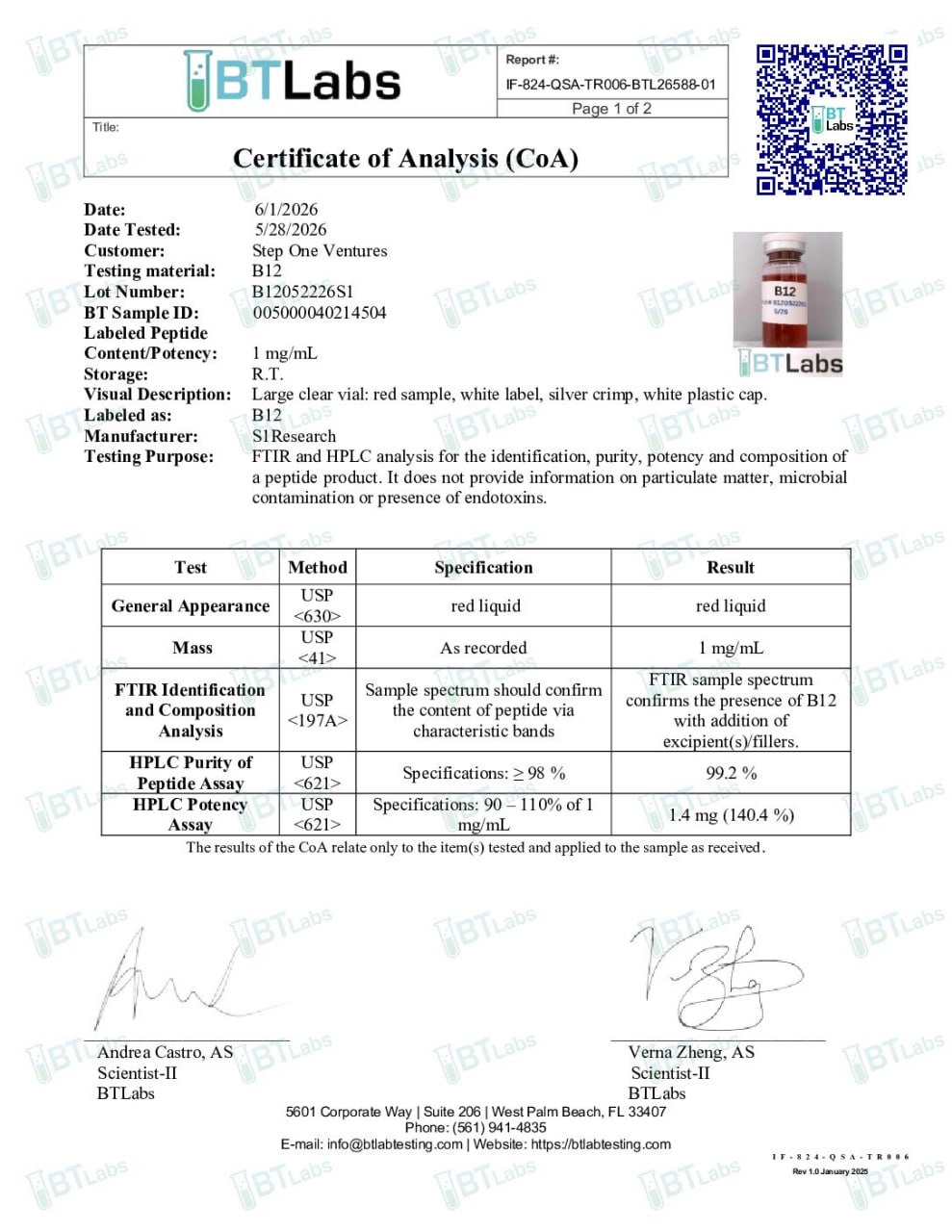 VITAMIN B12 1MG COA